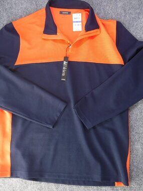 Alfani Men's XL Stretch 1/4 Zip Orange Navy Colorblock Pullover NWT
